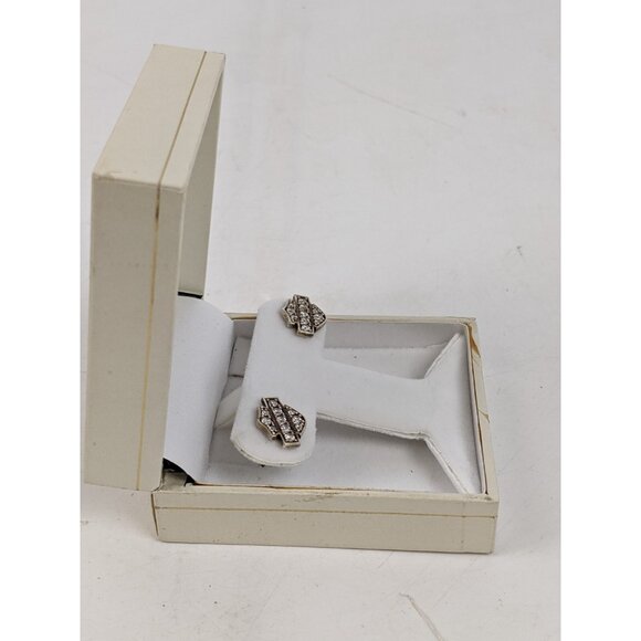 Sterling Silver 925 Harley Davidson Stud Post Earrings Cubic Zirconia - Picture 13 of 16